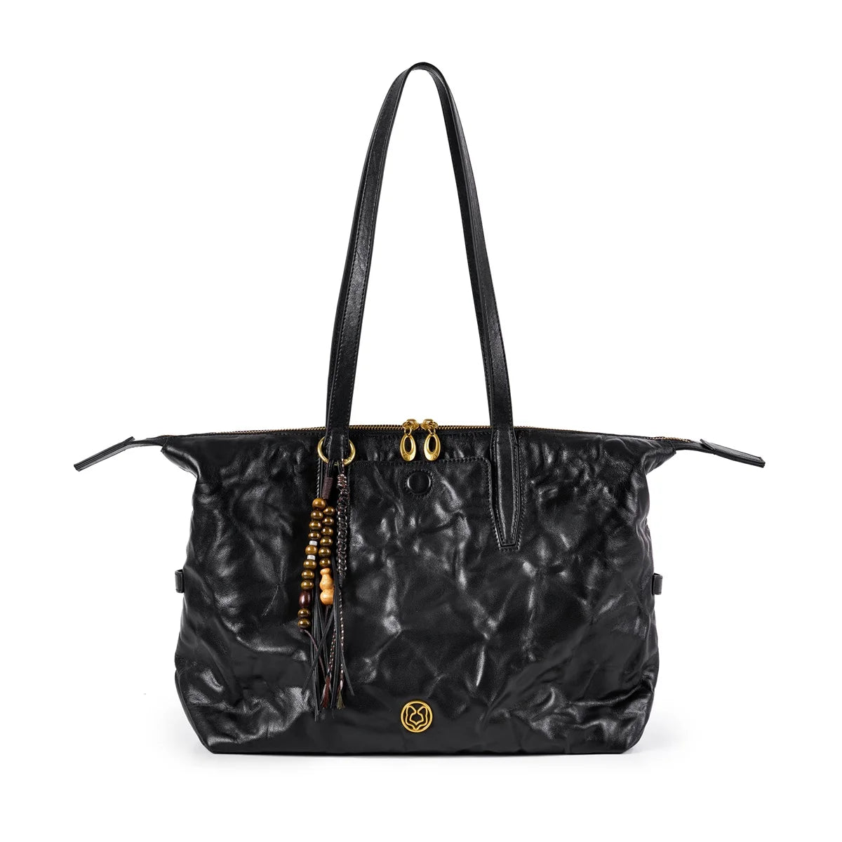 FOXER Crinkled Leather Tassel Tote Bag