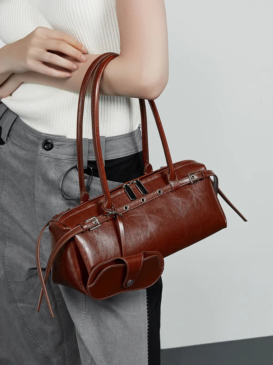 Vintage Cowhide Leather Long Shoulder Bag