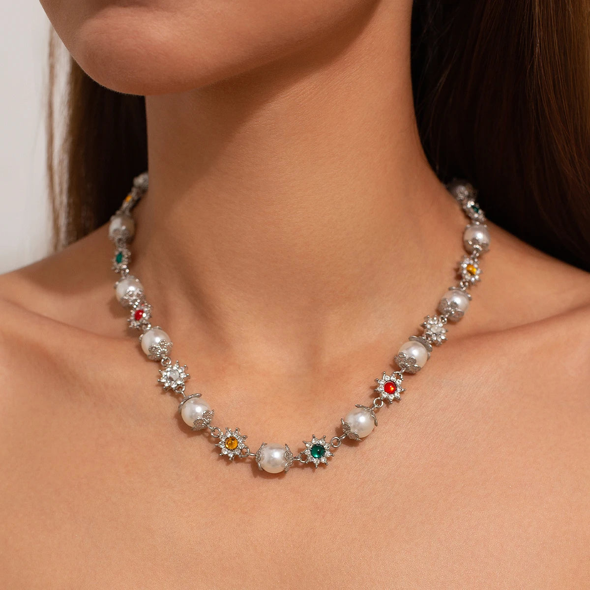 Luxury Pearl Flower Choker Necklace