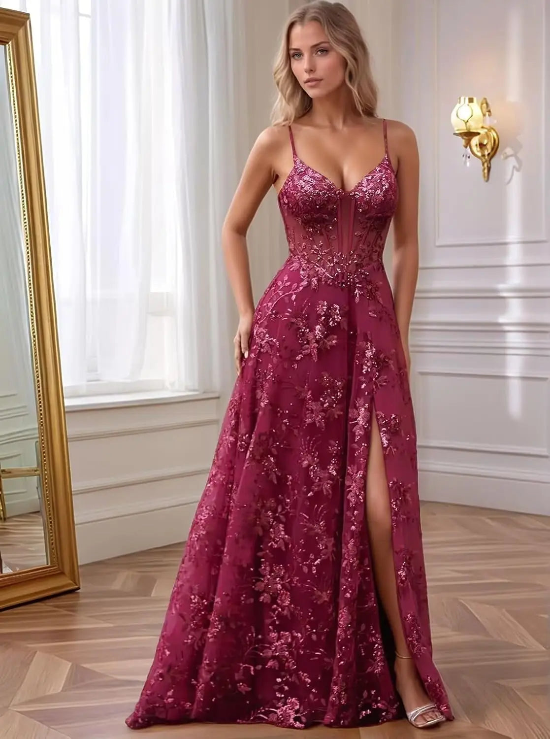 Spaghetti Strap Sequin Prom Dress