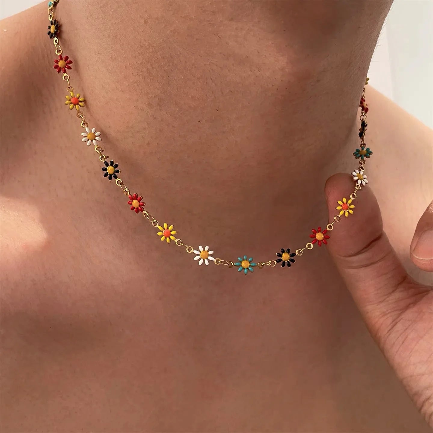 Y2K Colorful Daisy Flower Necklace