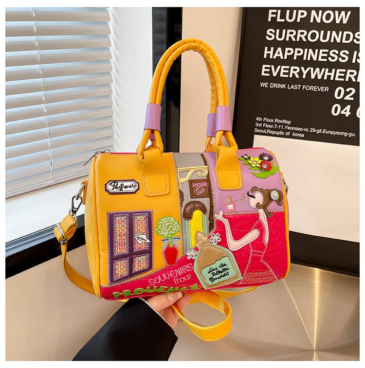 PU Personality Stylish Shoulder Bags Design Patchwork Zipper Bags