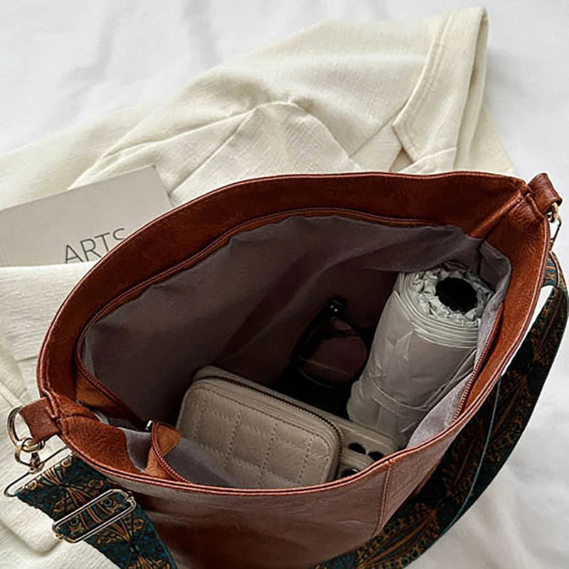 Wide Geometric Strap Shoulder Bag Large Capacity Crossbody Bags,Retro