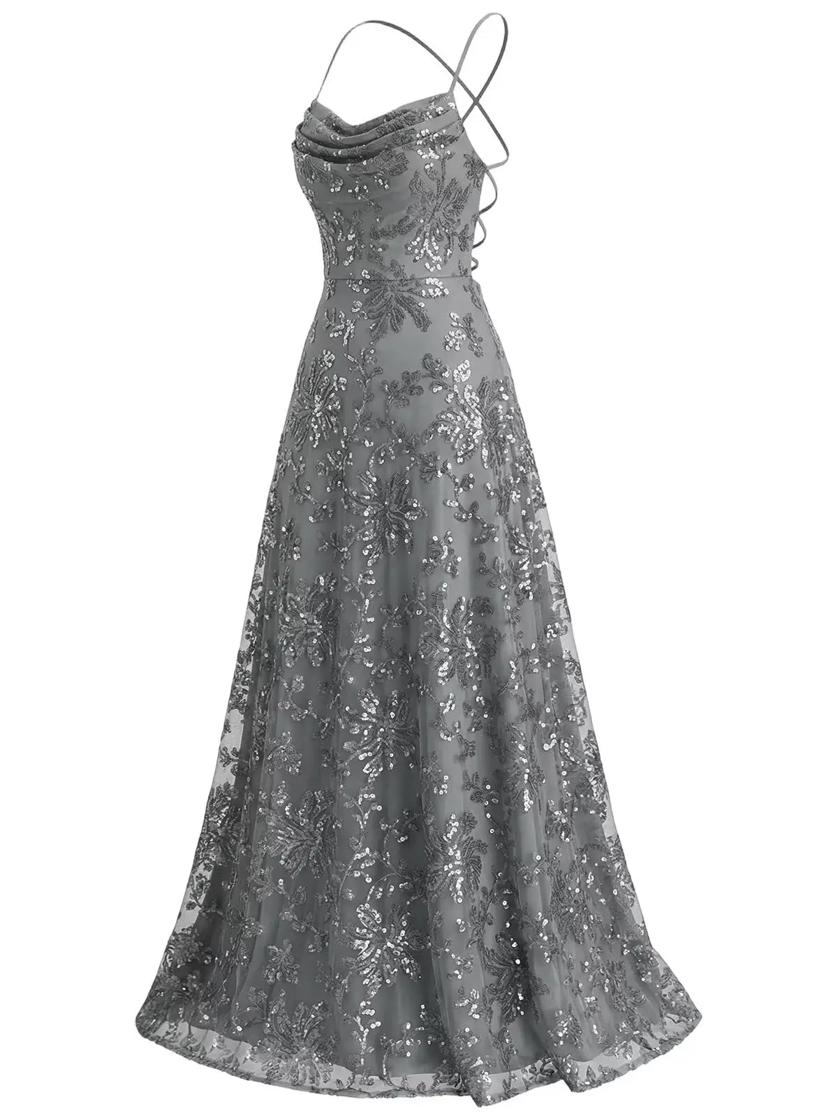 Lace Sequin A-Line Prom Dress