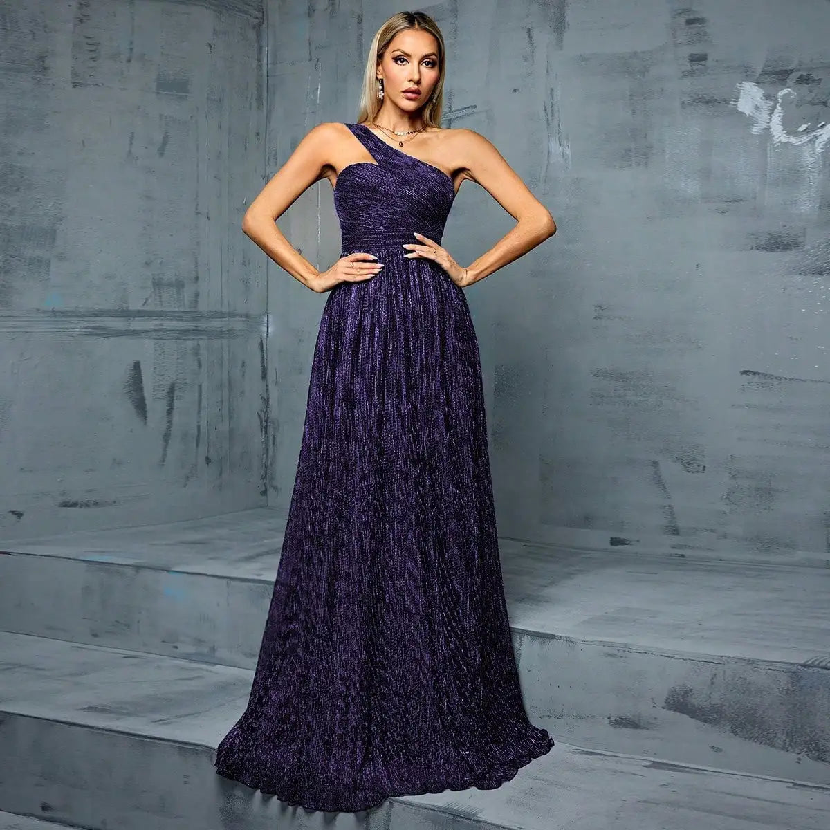 One-shoulder Irregular Metal Wire Long Skirt