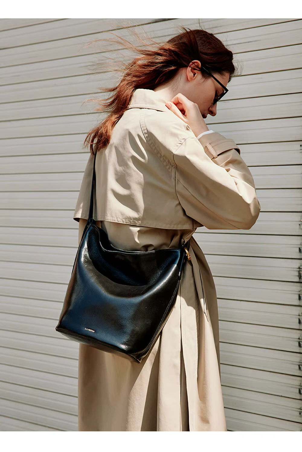 LA FESTIN Leather Bucket Crossbody Bag