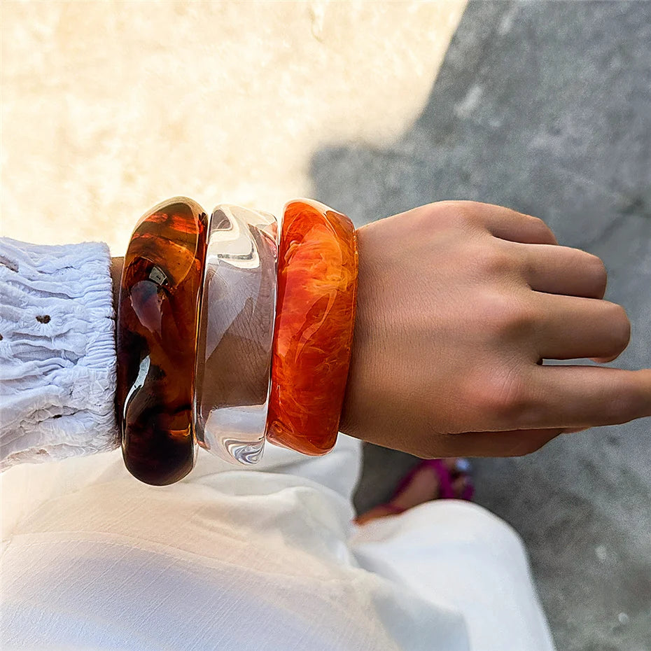 Vintage Coloful Irregular Acrylic Resin Chunky Bangles Kpop Geometric Charm Bracelets