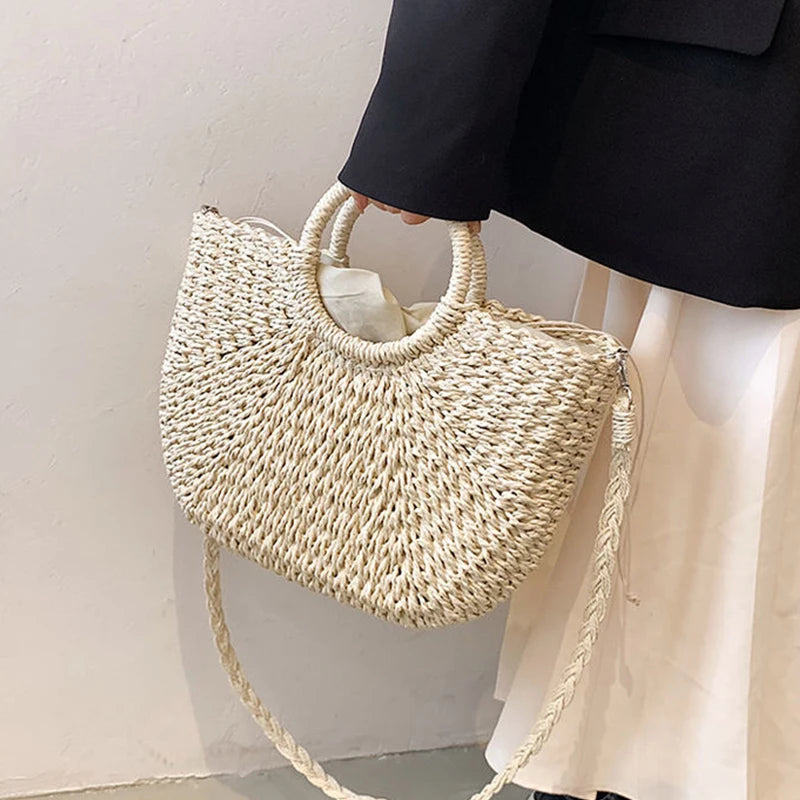 Handwoven Straw Beach Tote Bag