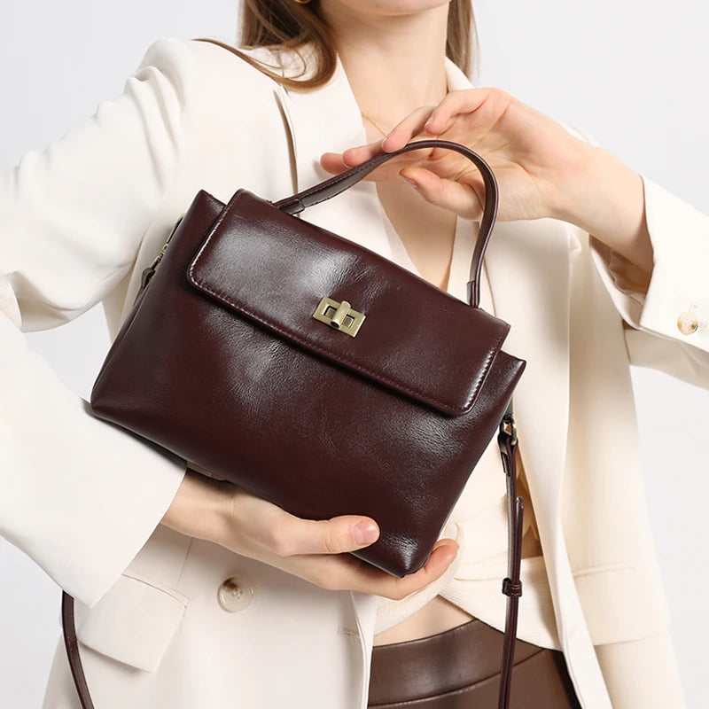 Genuine Leather Oil Wax Satchel Bag