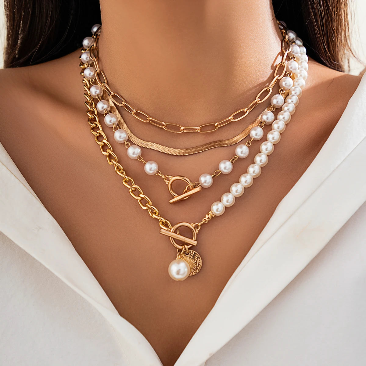 Layered Pearl Snake Chain Choker