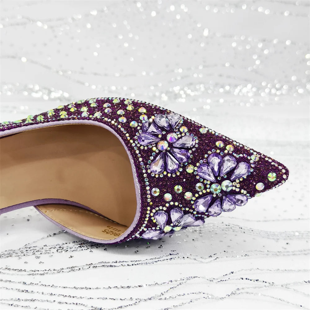 Gold Pointed Toe Rhinestone Heels & Bag Set, Sparkly