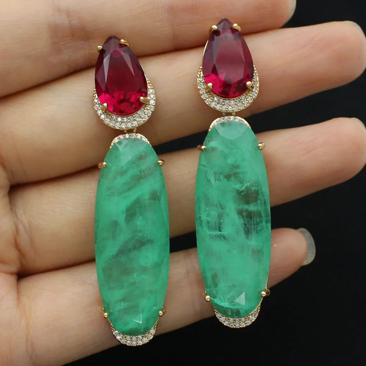 Colorful Purple Green Dangle Earrings for Women Luxury Jewelry Wedding Evening Party Big Drop Earrings Elegant Female Gift