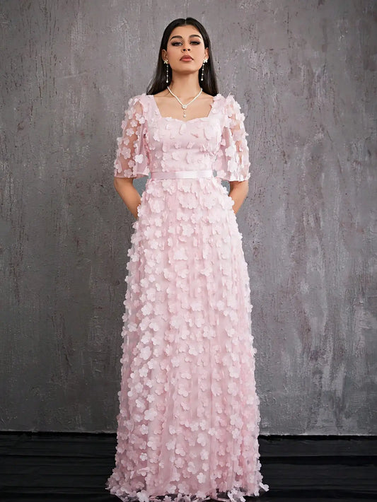 Beaded Heart Neck Formal Ball Gown