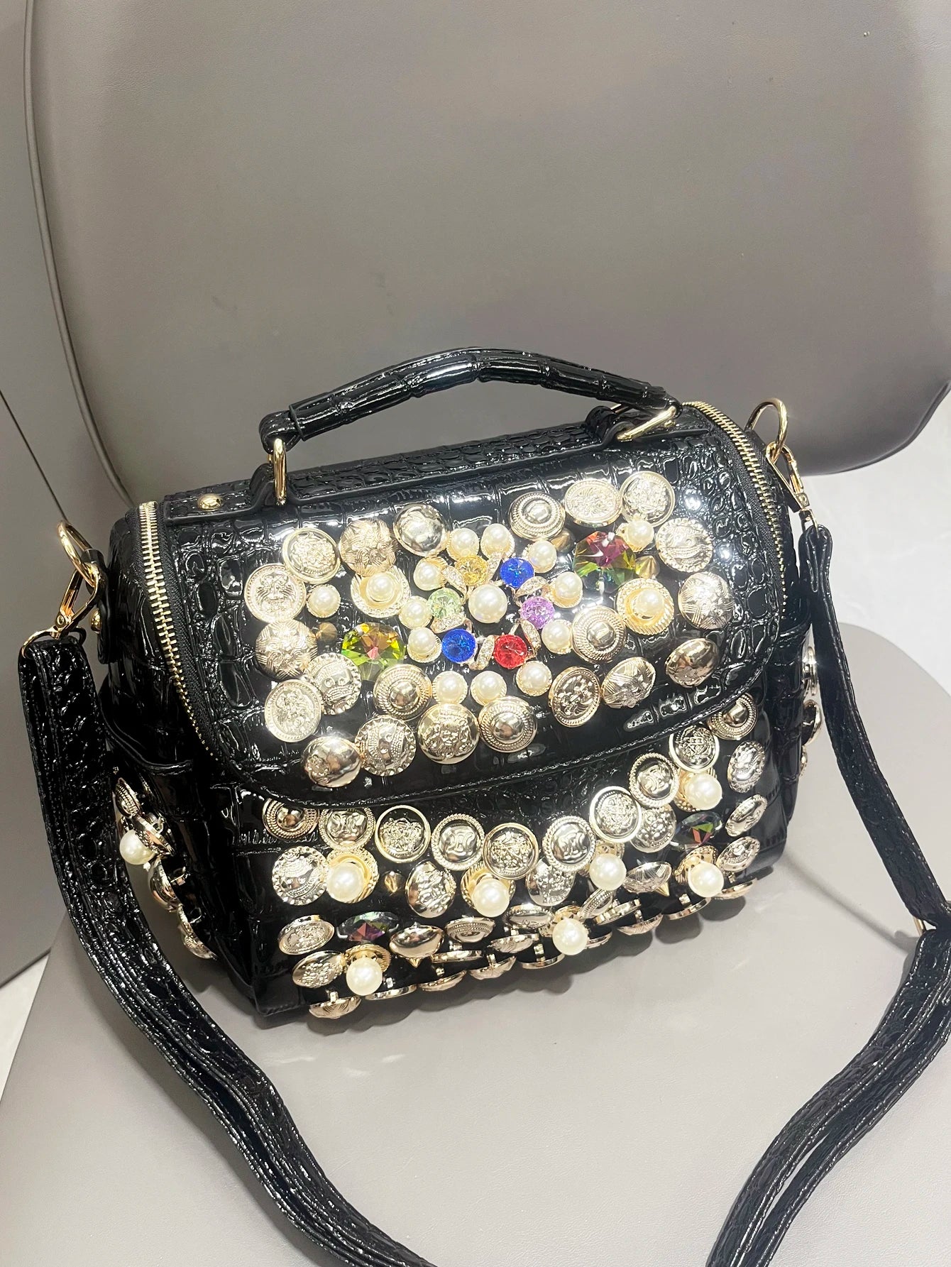 Luxury Black Handmade Bucket Shoulder Bag