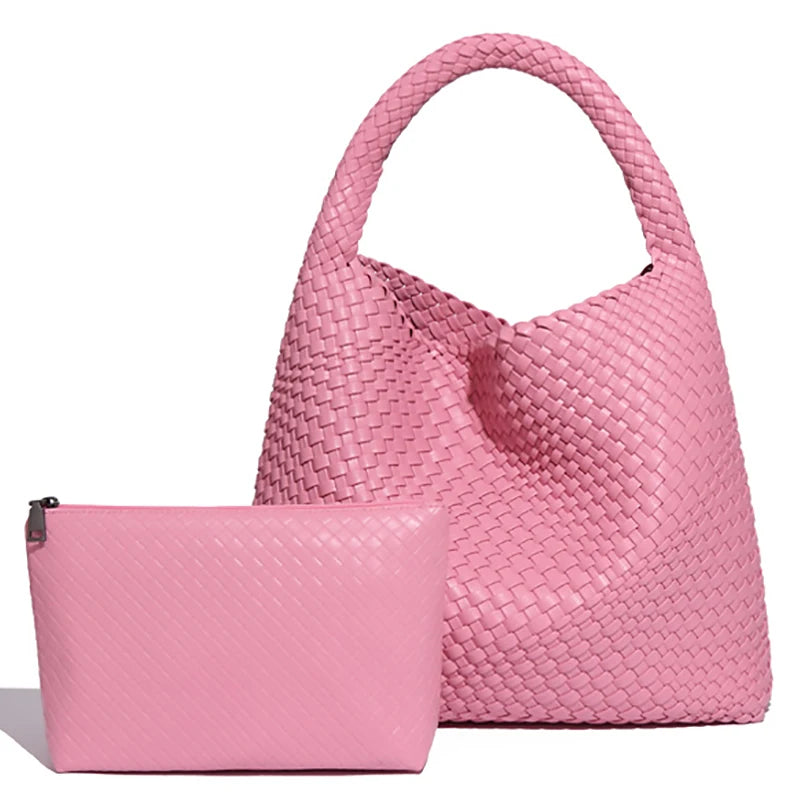 Soft Leather Woven Shopper Tote