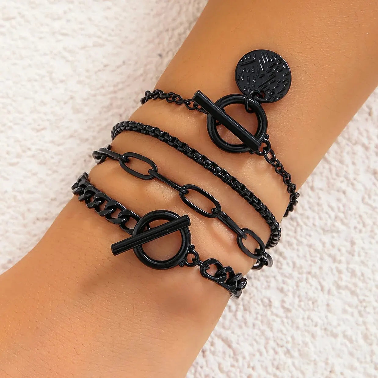 Punk Cuban Link Chain Coin Pendant Bracelet on Hand