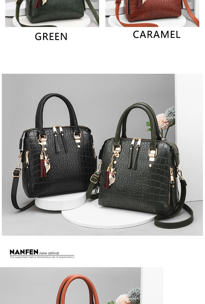 Crocodile Embossed Satchel Tote Bag