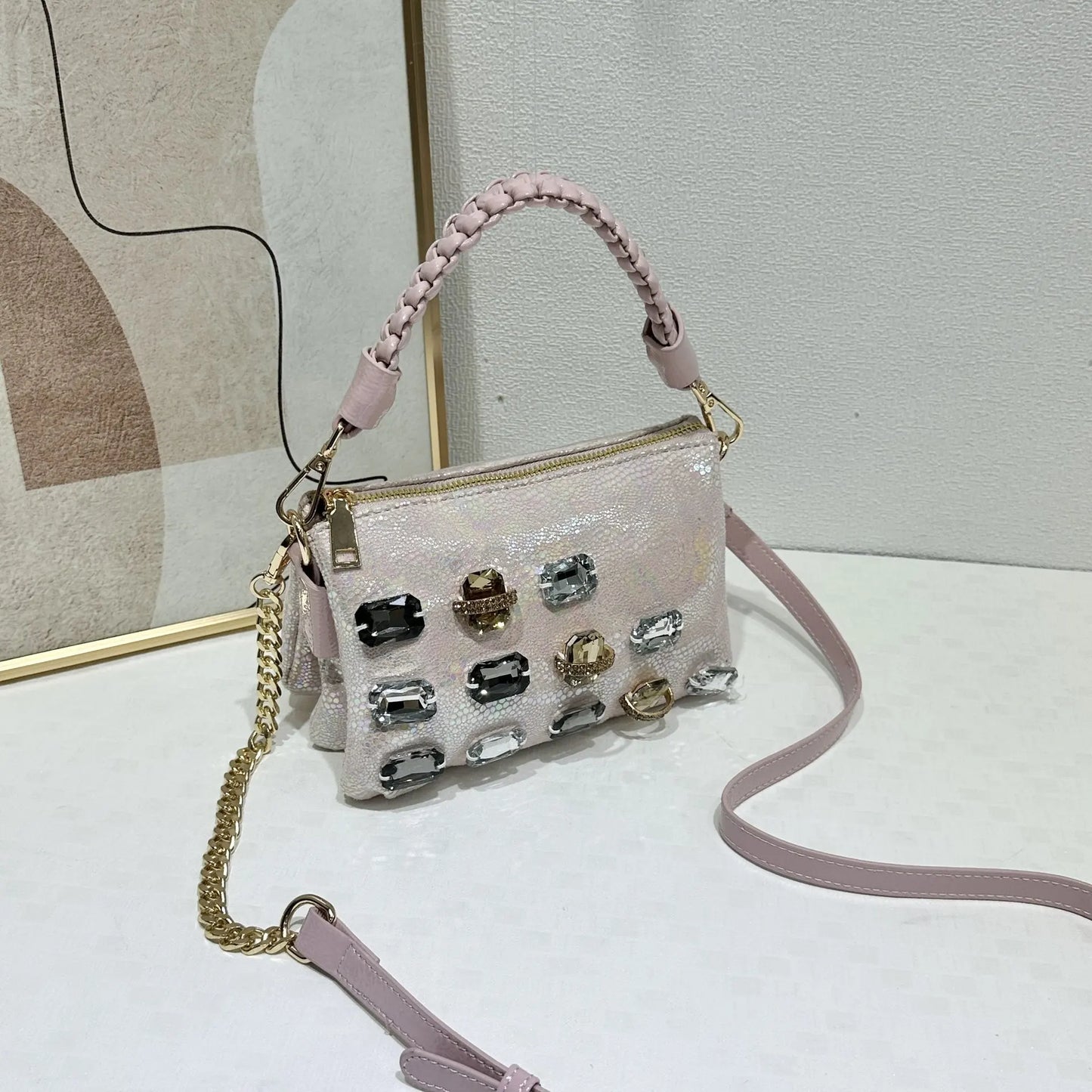 Diamond Leather Crossbody Shoulder Bag