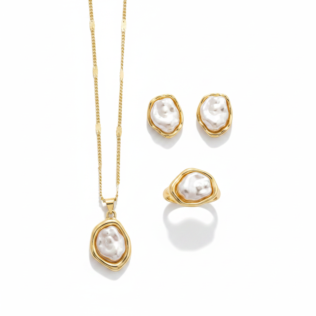Baroque Pearl Necklace, Cuff & Ring Set