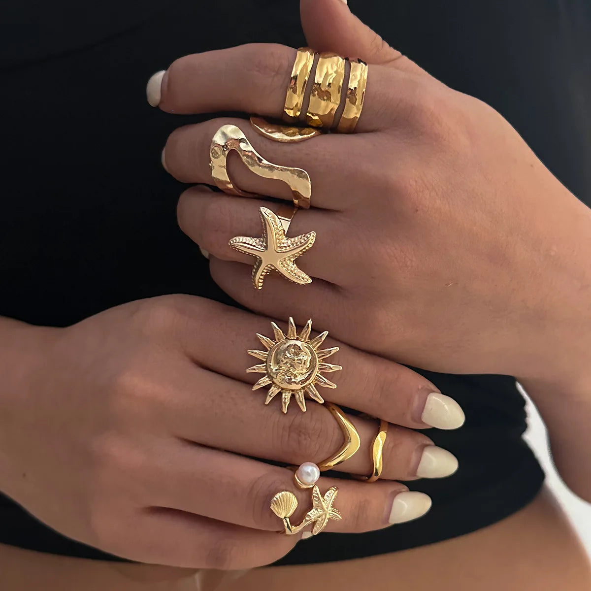 Sun & Starfish Ring Set
