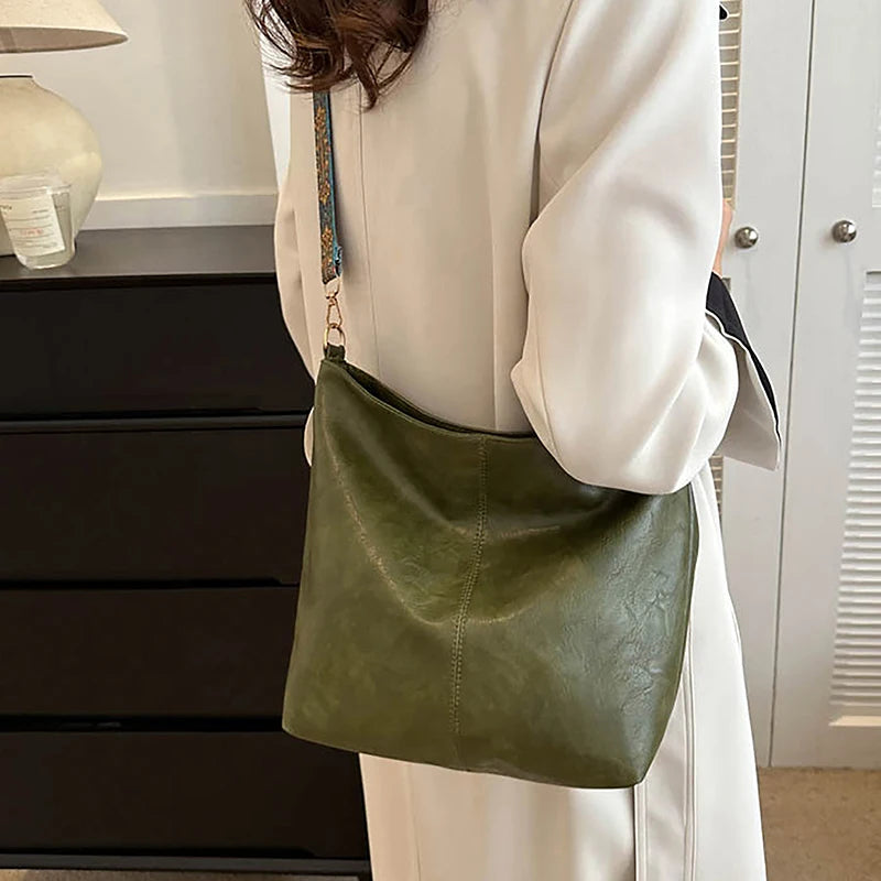 Wide Geometric Strap Shoulder Bag Large Capacity Crossbody Bags,Retro