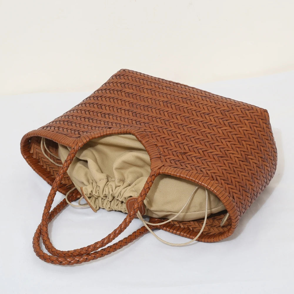 Genuine Leather Woven Tote Bag