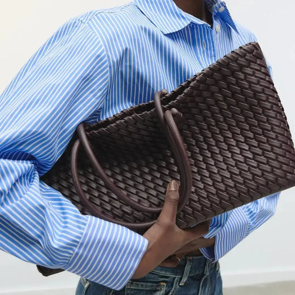 Elongated Woven Shopper Tote Bag for Women