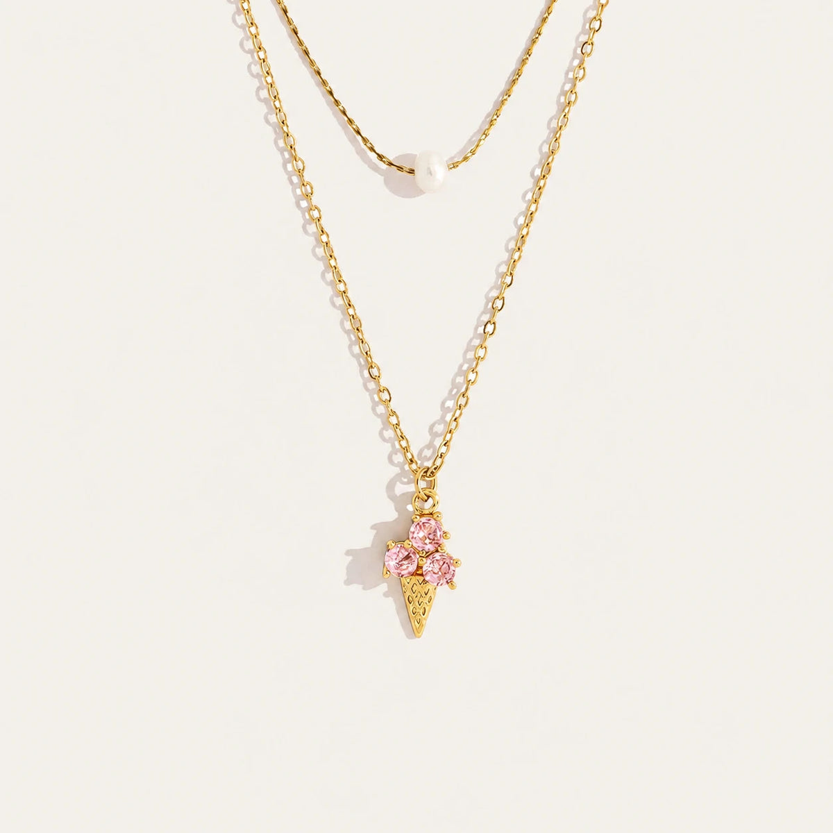Pink Crystal Ice Cream Pendant Necklace