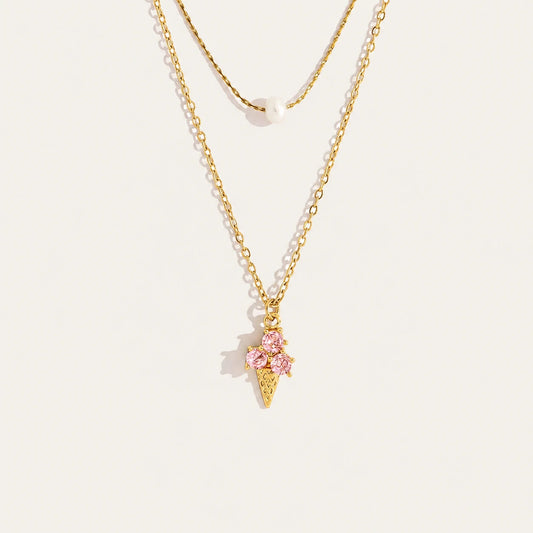 Pink Crystal Ice Cream Pendant Necklace