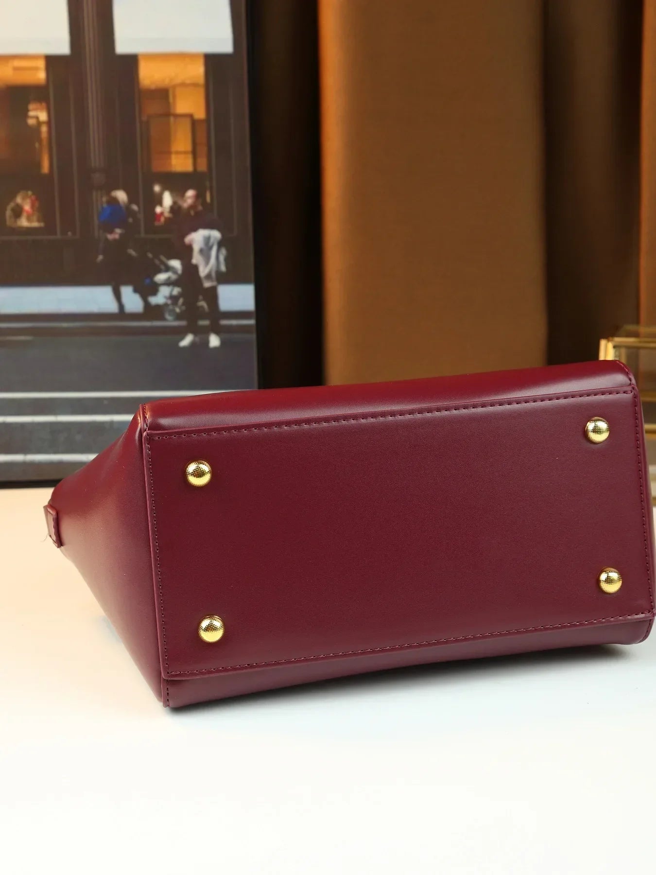 Classic Leather Crossbody Tote Bag
