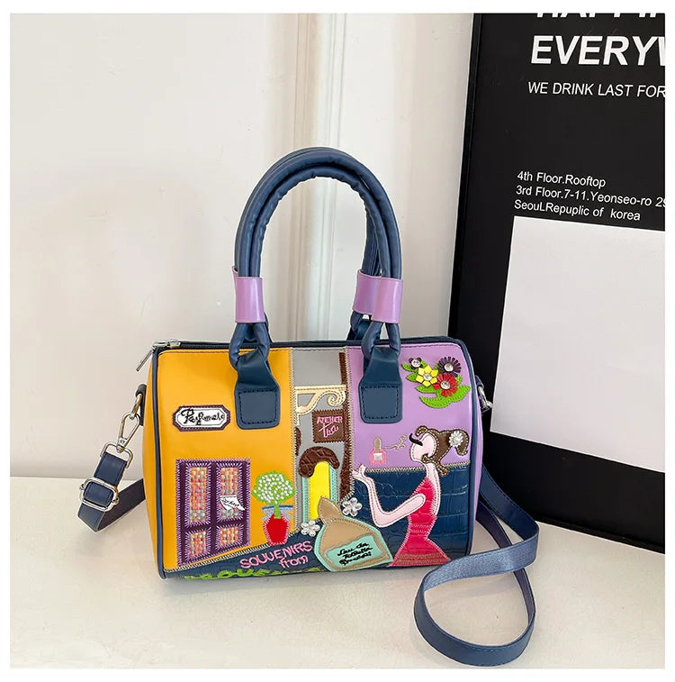 PU Personality Stylish Shoulder Bags Design Patchwork Zipper Bags
