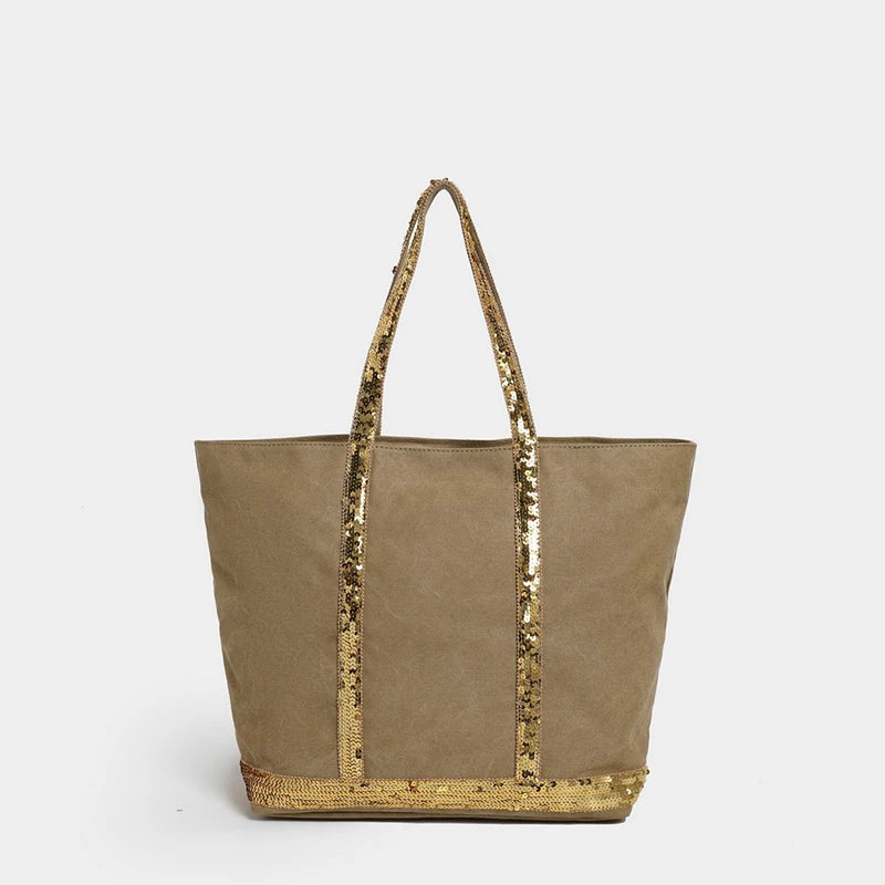 Retro Canvas Sequin Tote Bag