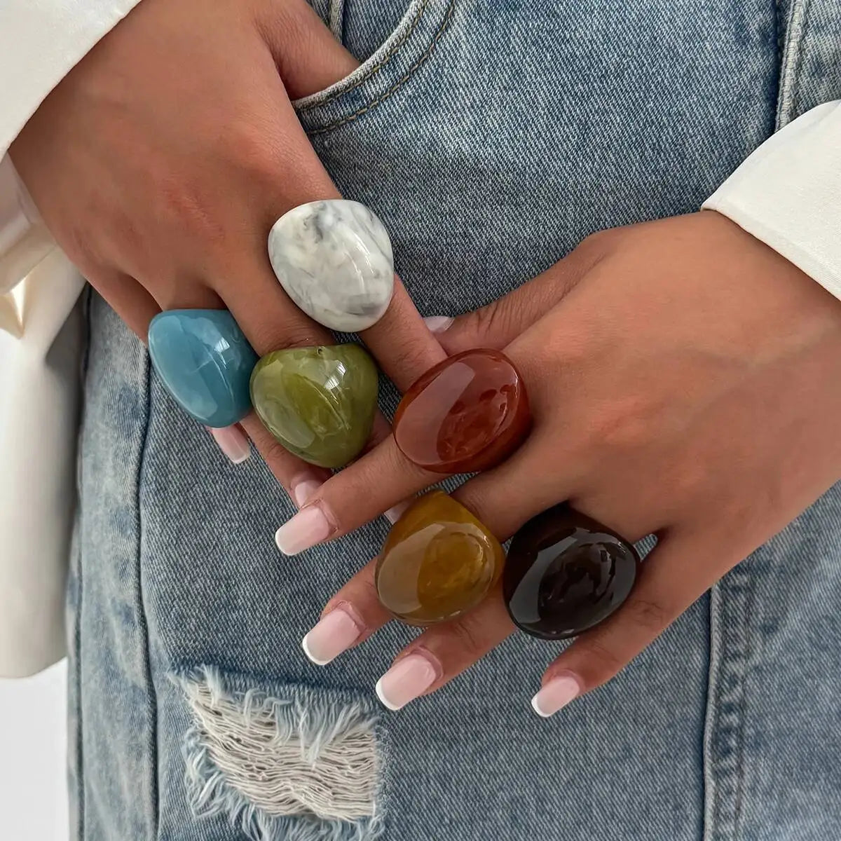 6 Styles Boho Geometric Big Resin Ring