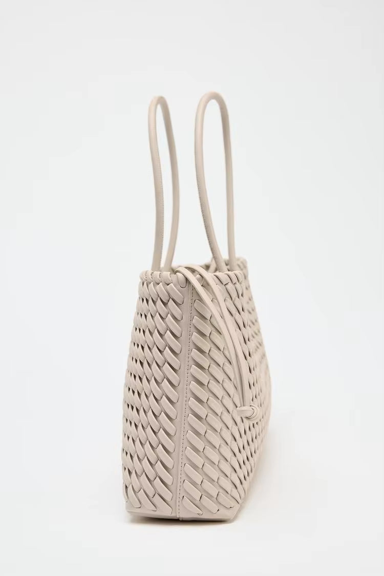 Elongated Woven Shopper Tote Bag for Women