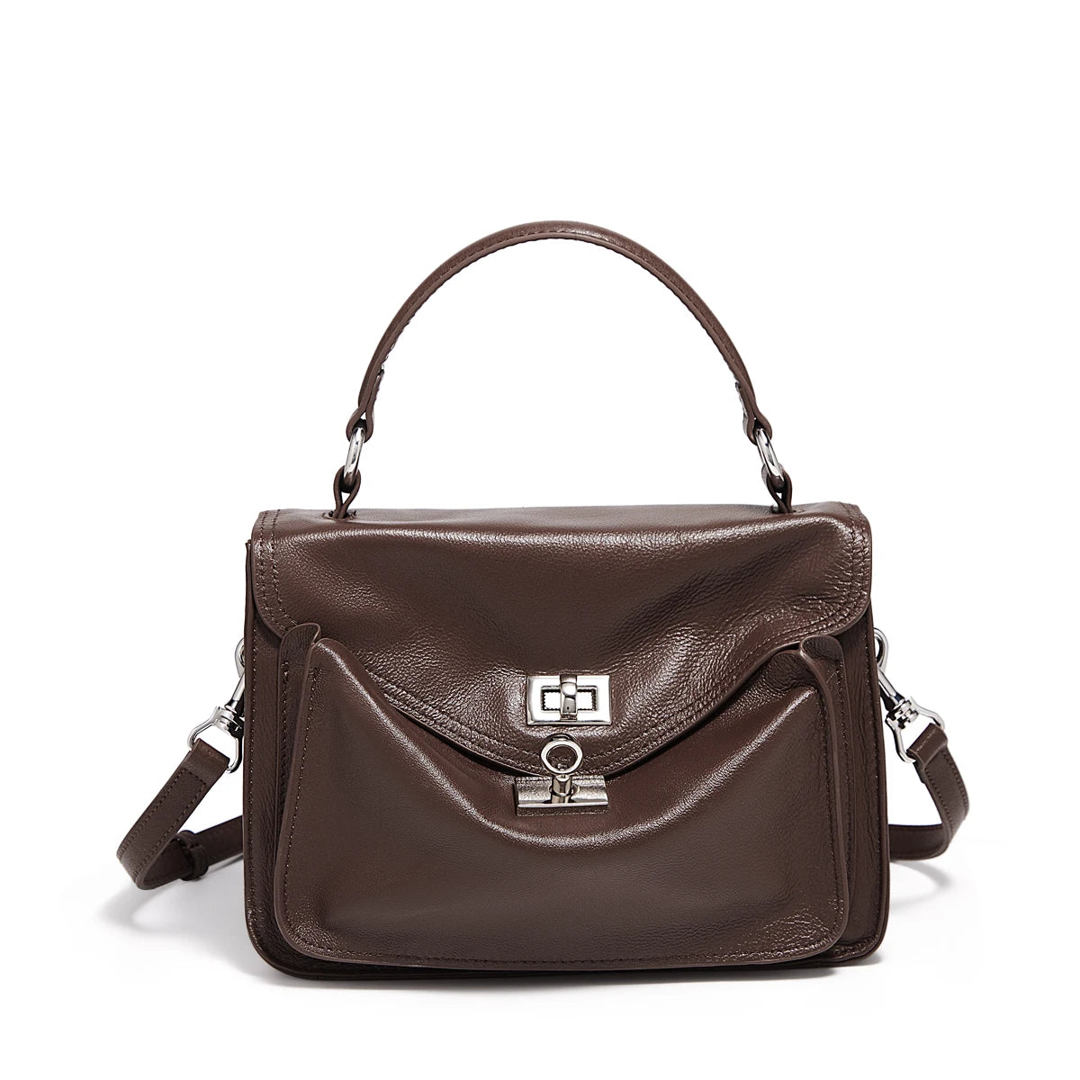 FOXER Genuine Leather Turn-Lock Shoulder Bag