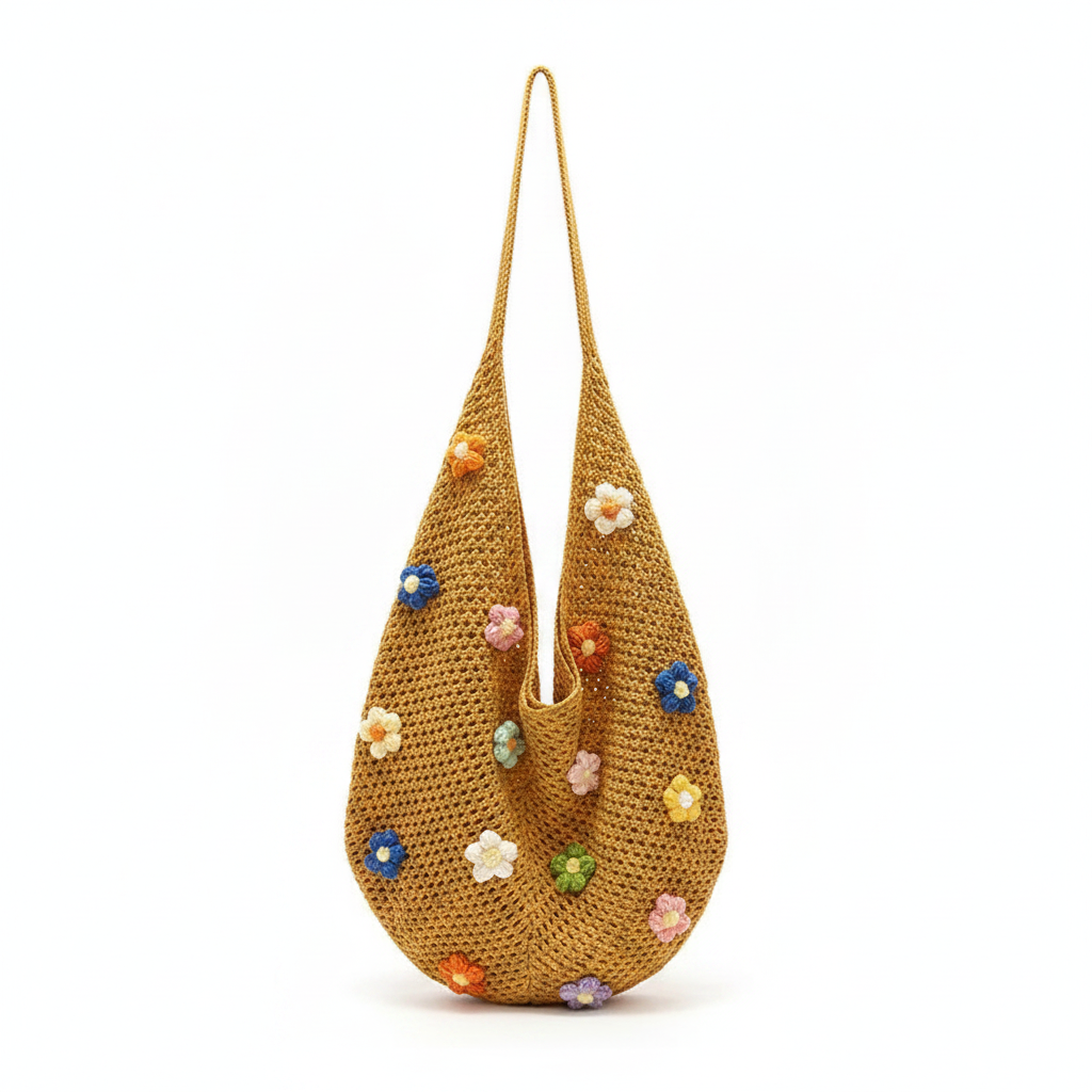 Lightweight woven shoulder bag for casual use.