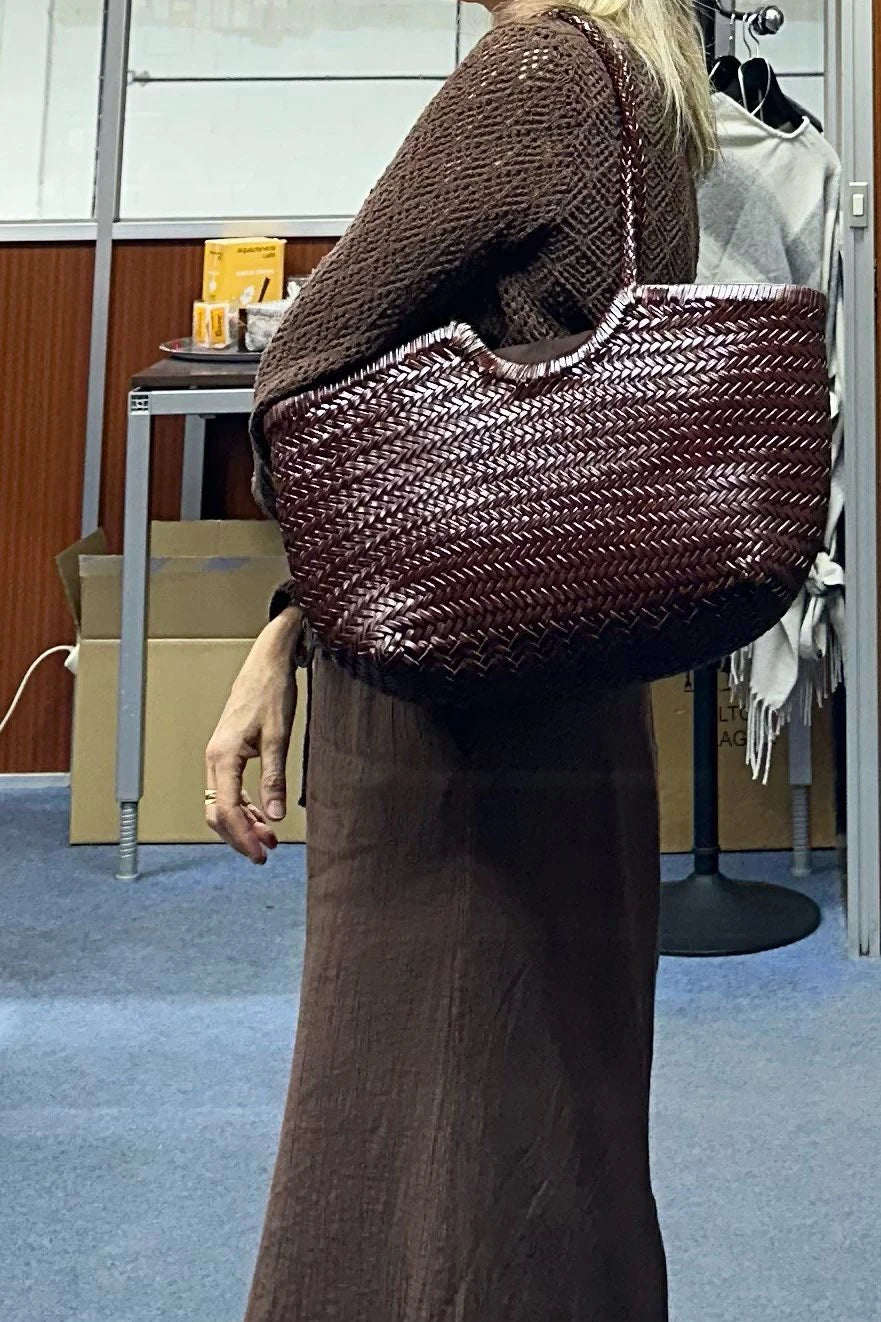 Genuine Leather Woven Tote Bag