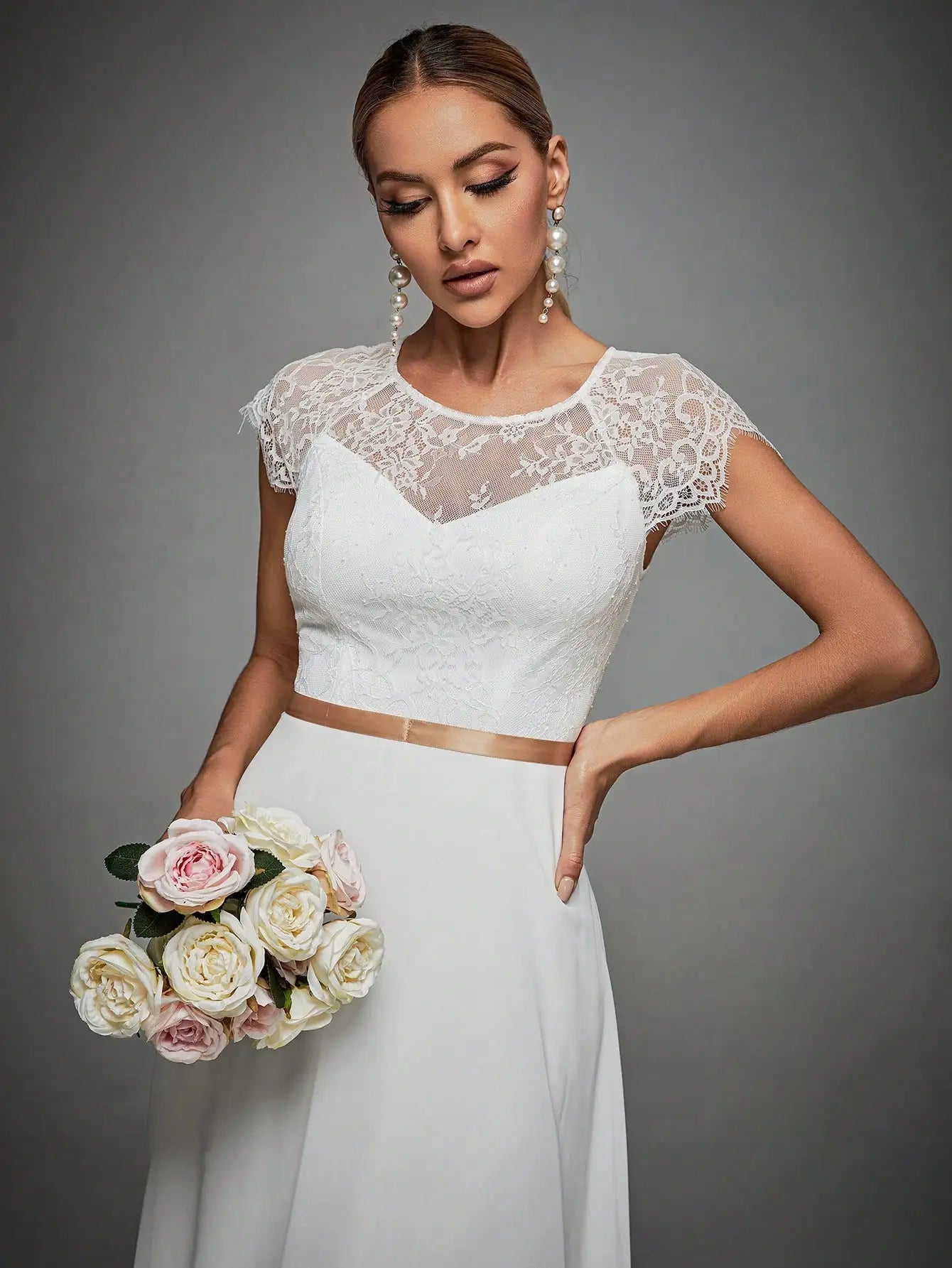 Lace Sleeve Chiffon Wedding Dress