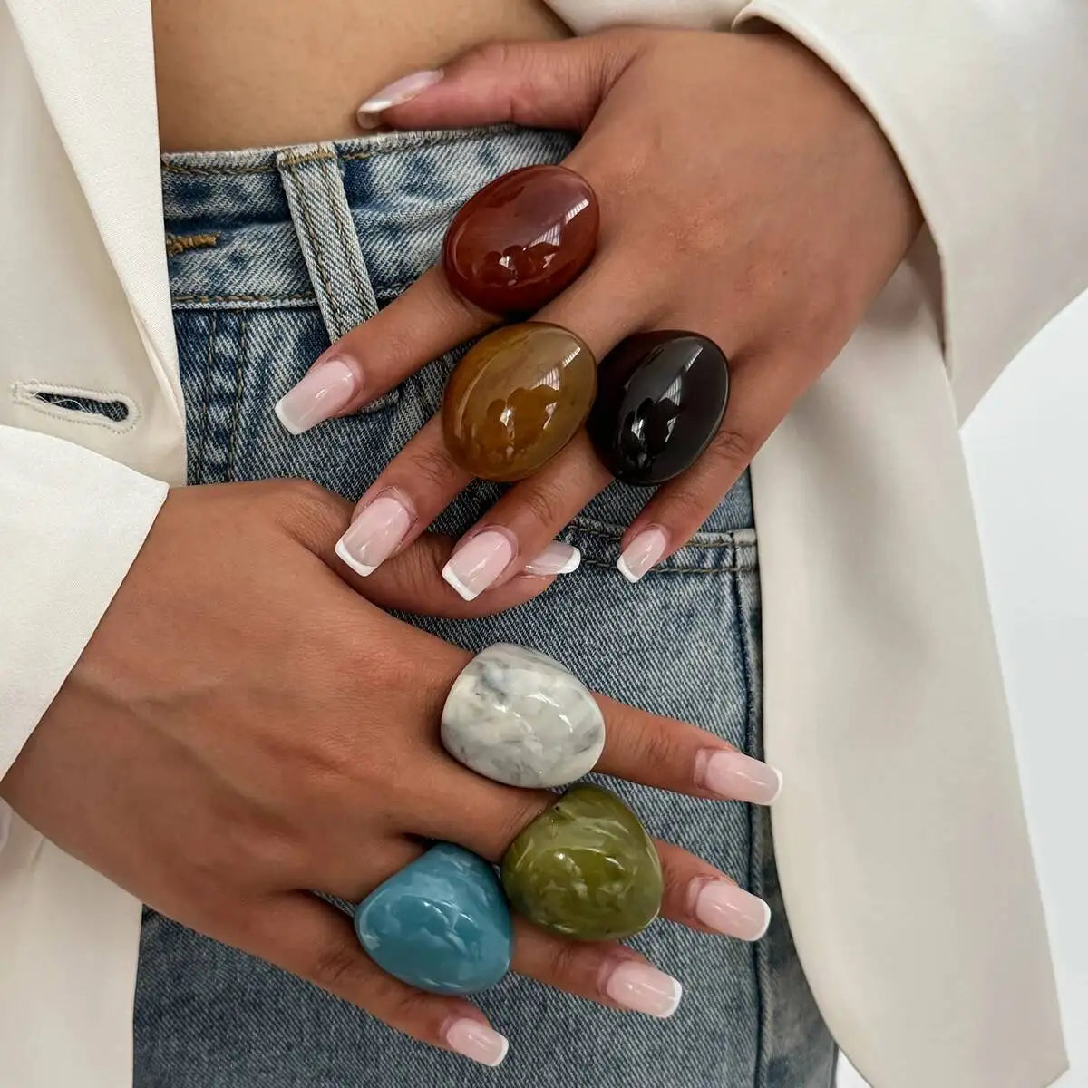 6 Styles Boho Geometric Big Resin Ring