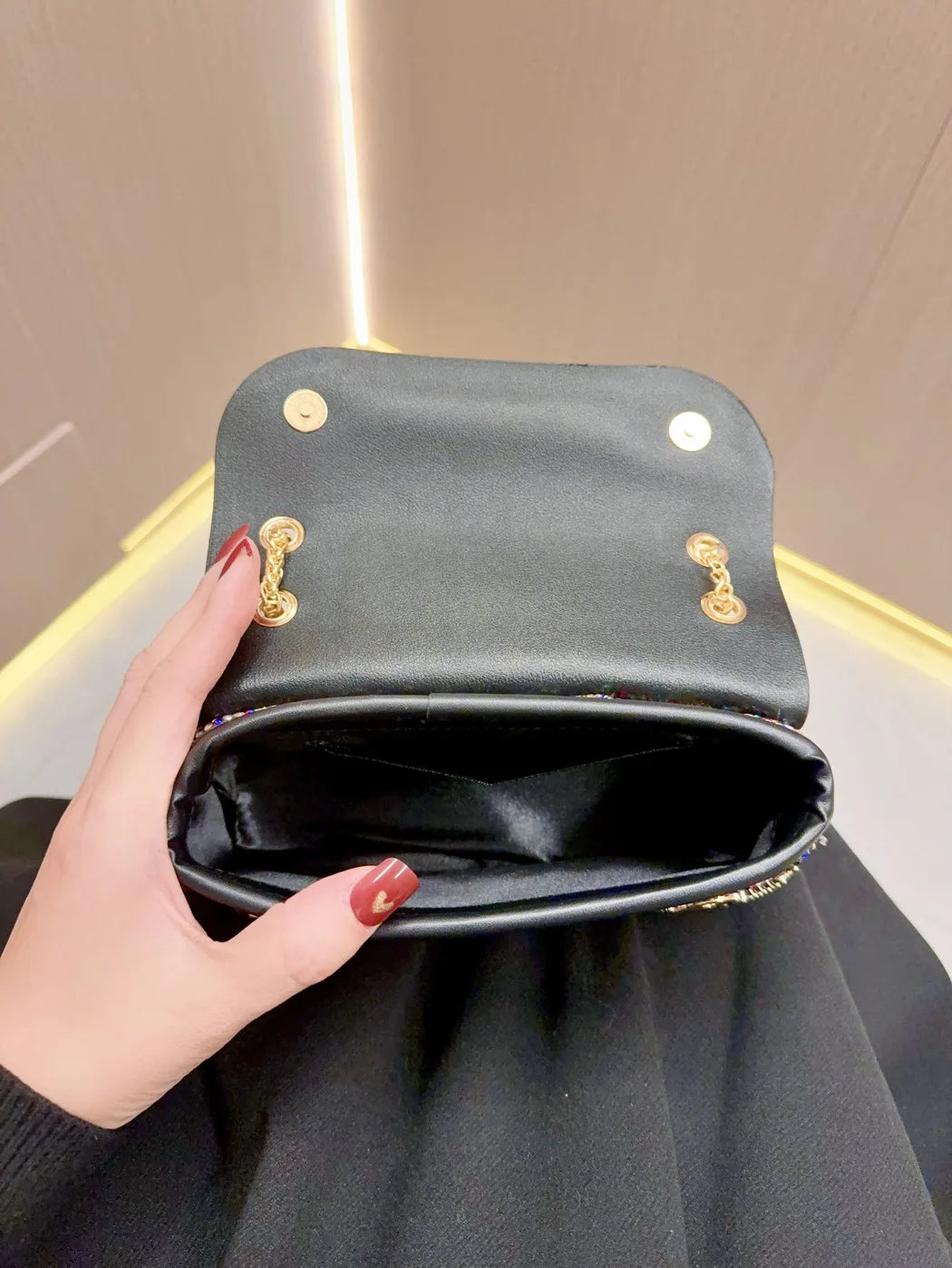 Full Rhinestone Evening Clutch Bag Luxury Leather Chain Handbag