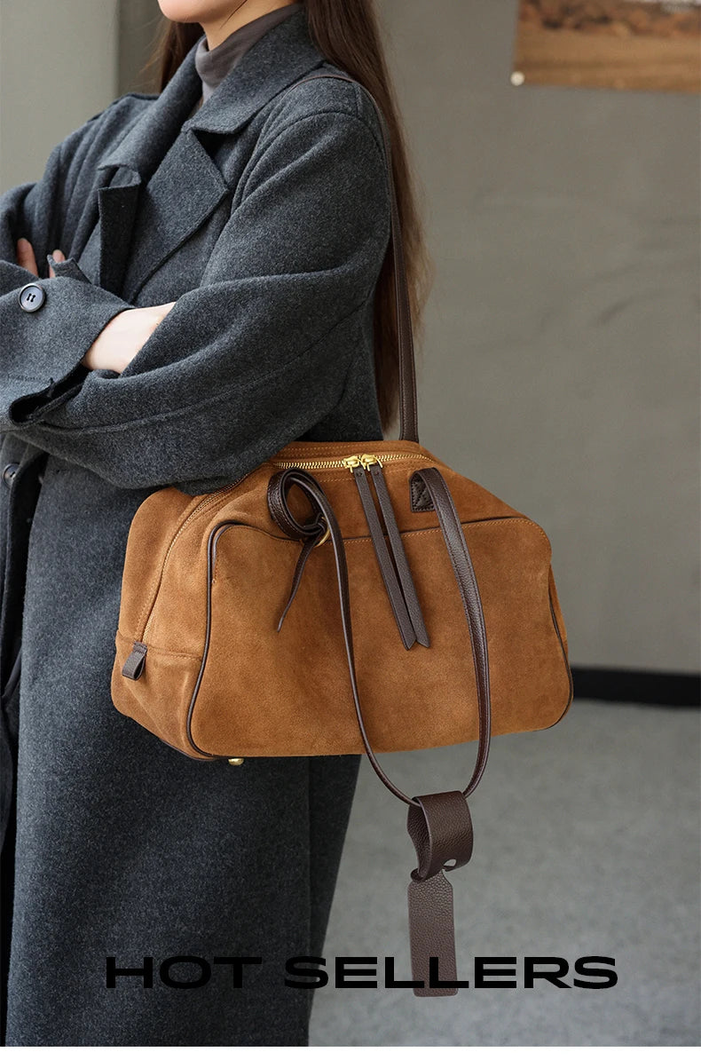 Genuine Leather Suede Tote Bag