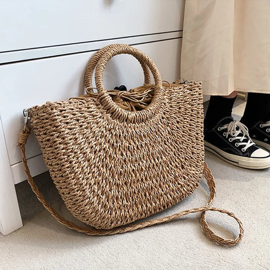 Handwoven Straw Beach Tote Bag