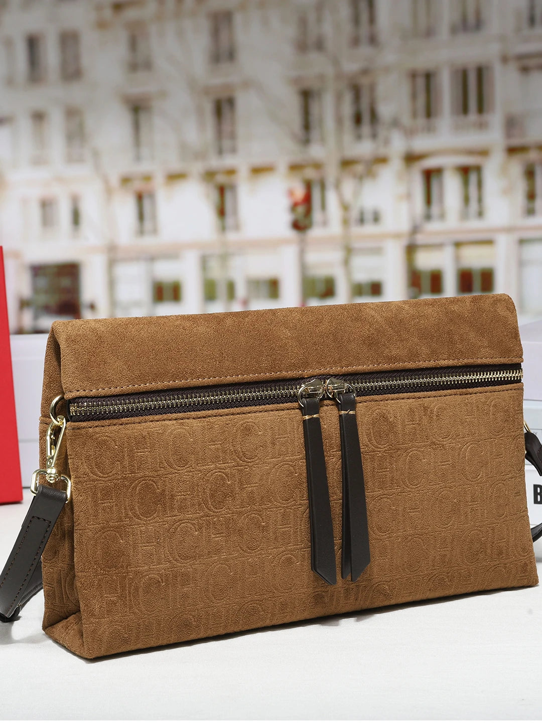 Suede Shoulder Bag Embossed Crossbody Clutch Luxury Designer Handbag