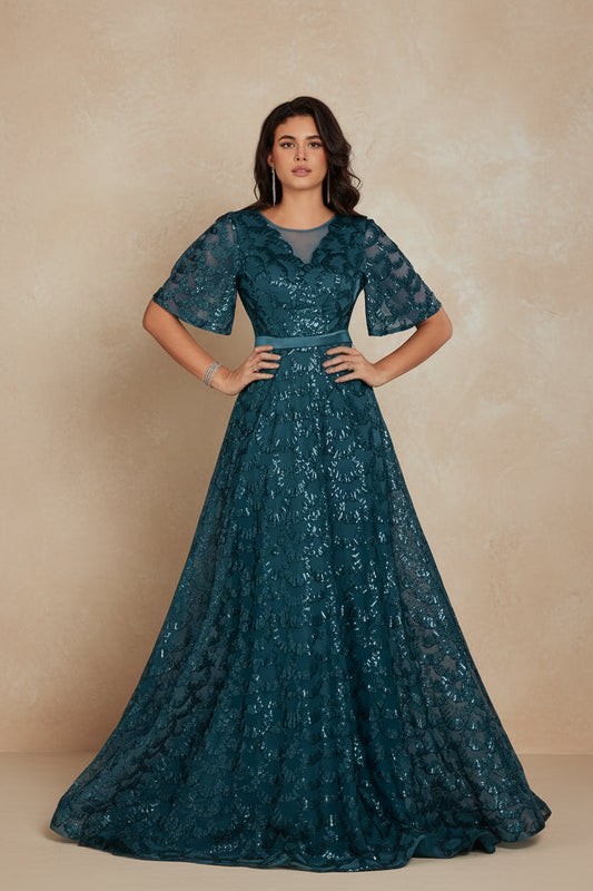 V-Neck Sequin Mermaid Evening Dress