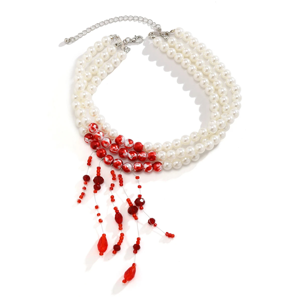 Gothic Red Crystal Tassel Necklace