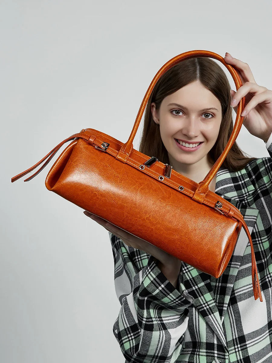 Vintage Cowhide Leather Long Shoulder Bag