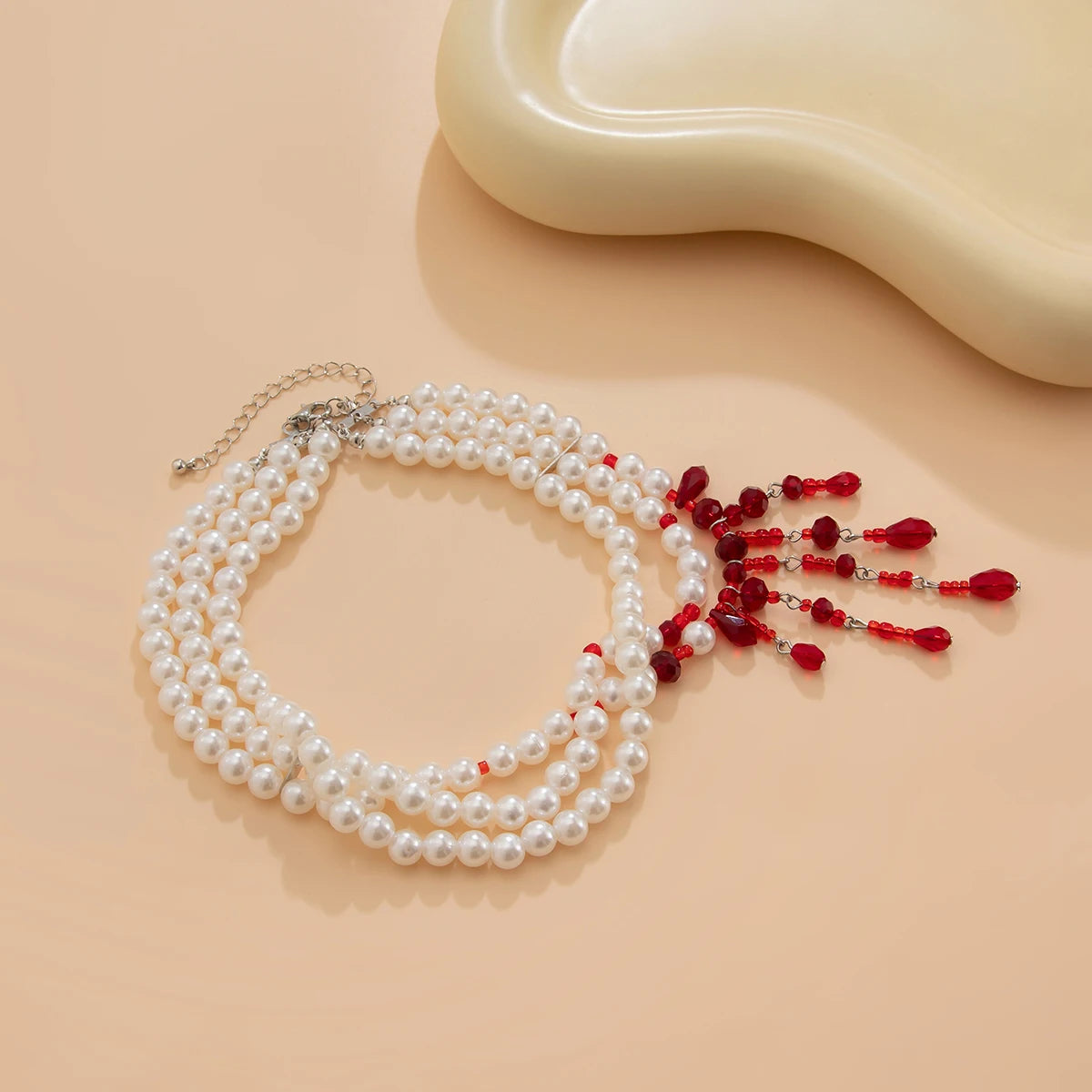 Gothic Pearl Tassel Choker Necklace