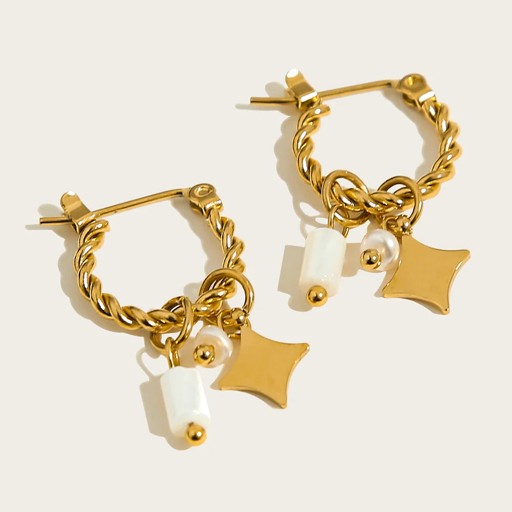 Pearl & Shell Charm Hoop Earrings