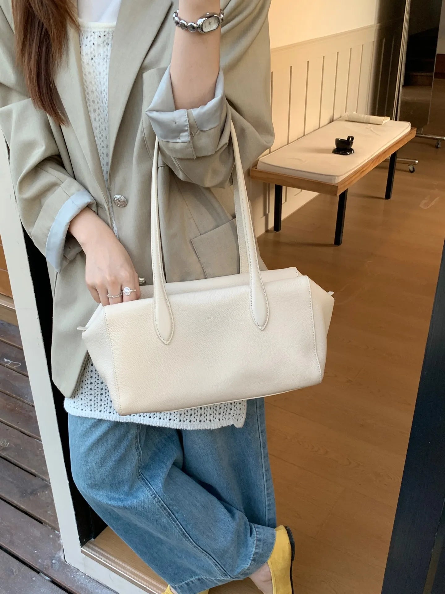 Genuine Leather Bowling Tote Bag