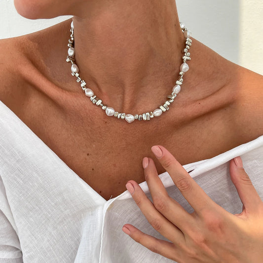 Pearl Beaded Gold Choker Necklace